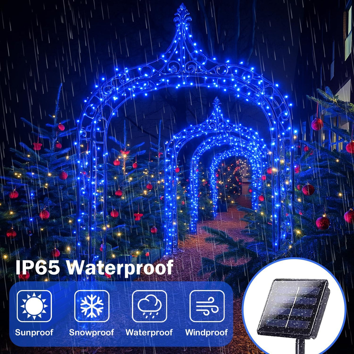 4 Pack 180FT Solar Christmas Lights Outdoor Waterproof, Super Bright 320 LED Solar String Lights with 8 Lighting Modes, Green Wire Twinkle Tree Light for Outside Xmas Party Decorations (Blue)