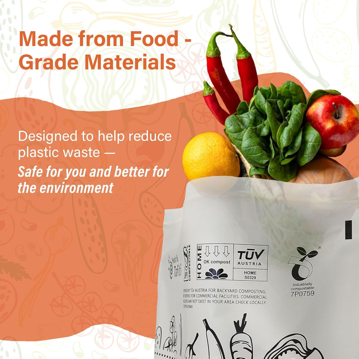 Compostable Food Storage Bags, Large Gallon Resealable Freezer Bags, 30 Count, 10.5 x 10.6 inches, Extra Thick and Reusable, Eco-Friendly, Certified US BPI ASTM D6400 Europe OK Compost