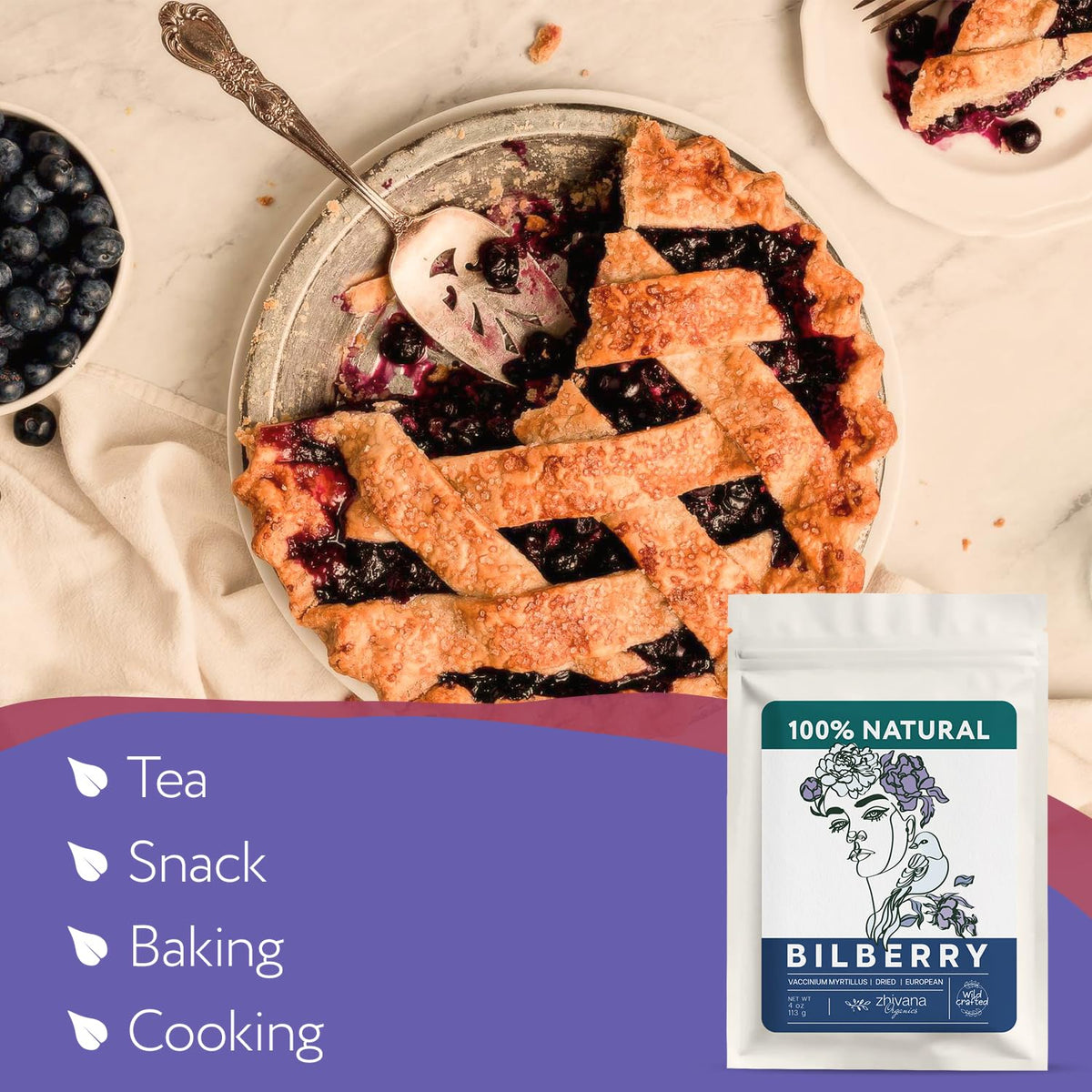 Wild Bilberry Dried Fruits (4 oz.) – Bilberry Tea - Superfood berries -Whortleberry (Vaccinium myrtillus) - Antioxidant, Immunity, Heart Health