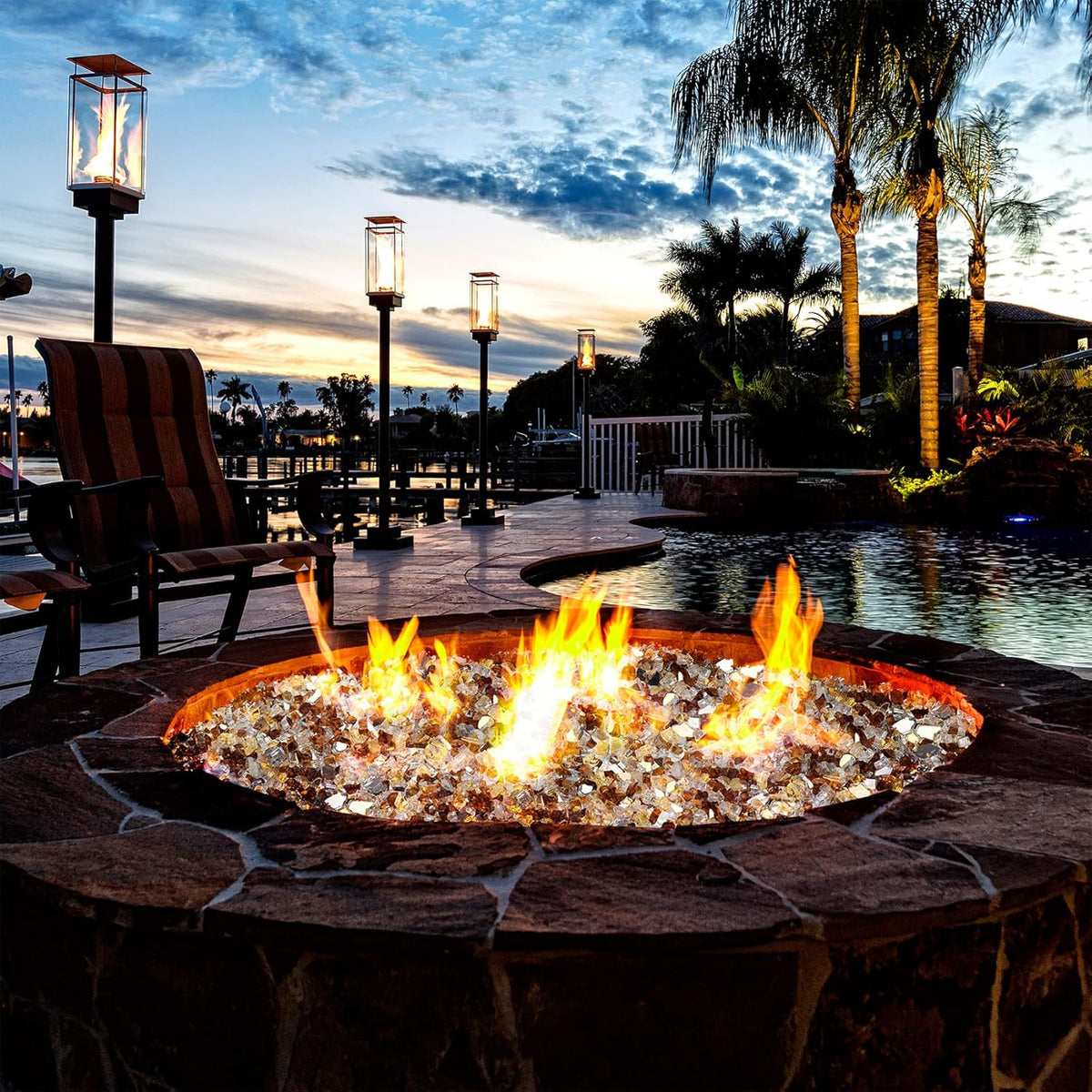 Mr. Fireglass 10 Pounds Blended Reflective Fire Glass for Fire Pit Fireplace and Landscaping, 1/2 Inch Mixed Colored High Luster Fireglass Rocks for Outdoor and Indoor Use Copper+Gold+Platinum
