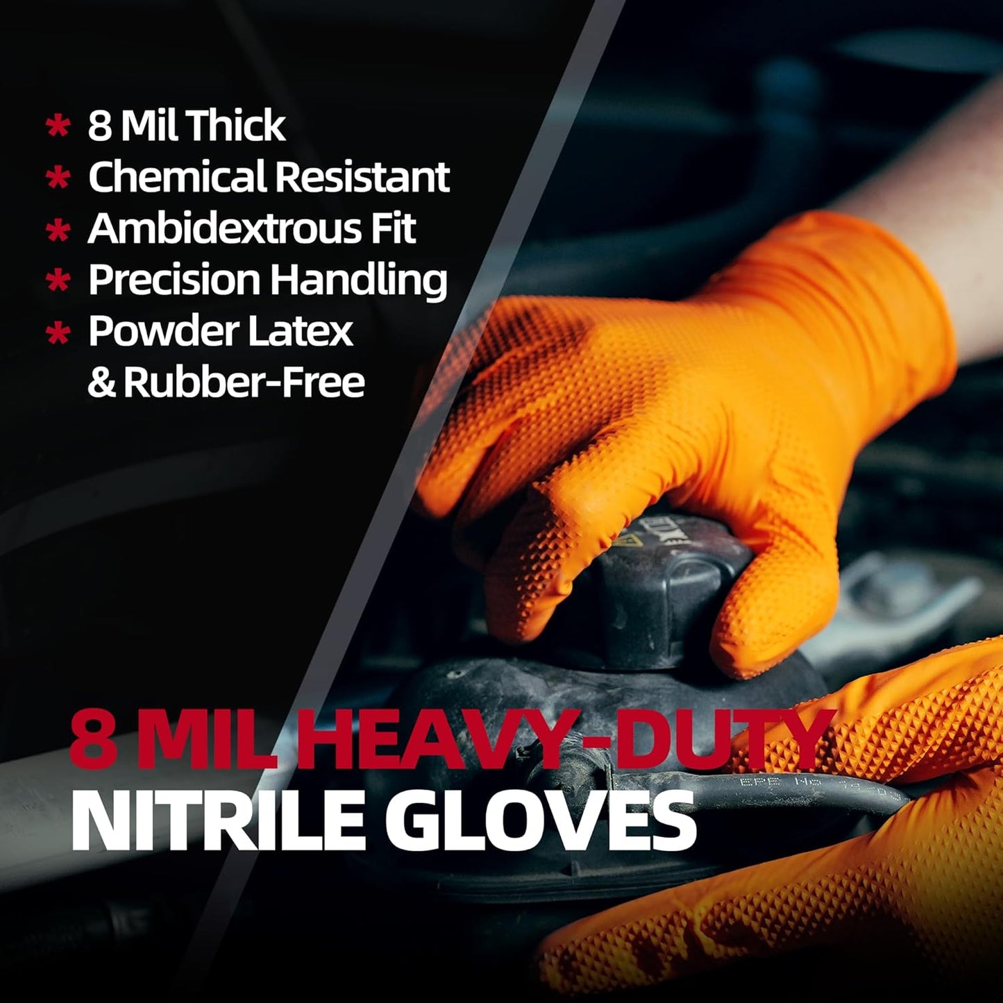 Jointown Basic Heavy Duty Nitrile Gloves, Mechanic Gloves 8 Mil Nitrile Disposable, with Raised Diamond Texture, Case of 1000, Orange, Large