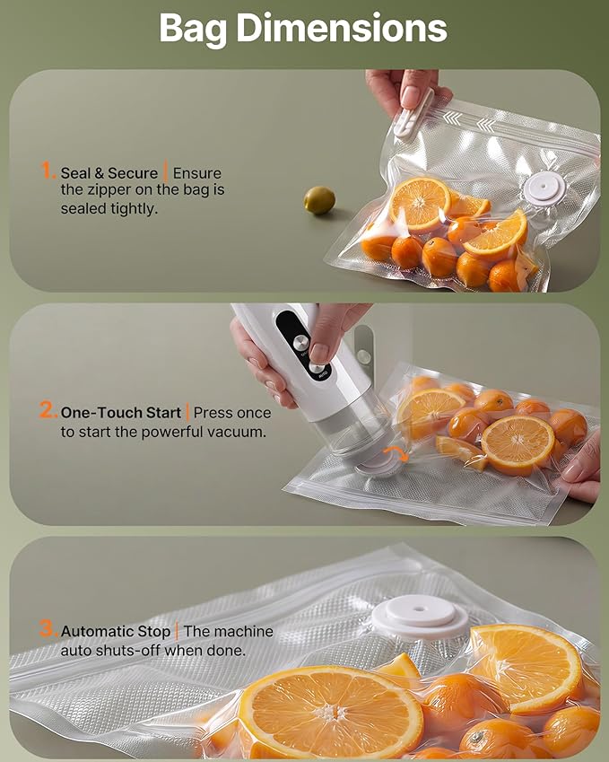 FEPPO Compact Vacuum Sealer for Food (Vacuum Sealer Machine + 3 Containers + 10 Reusable Bags), Anti-Overflow Powerful Portable Handheld Food Sealer, Auto & Manual Modes, Travel Lock, Easy-Clean