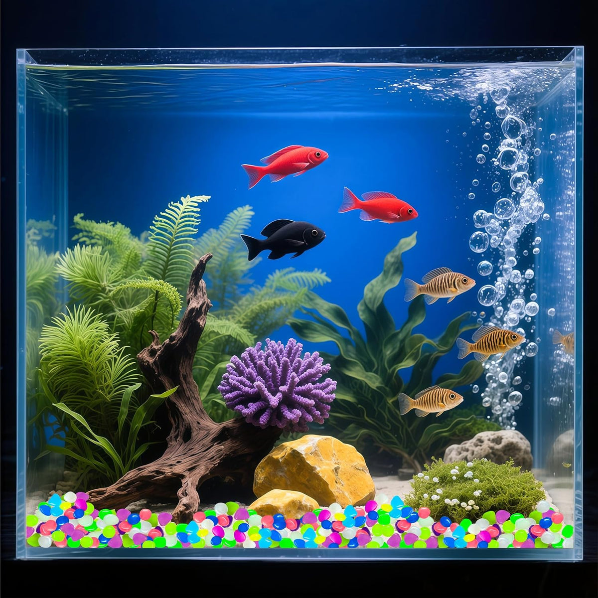 Glow in The Dark Fish Tank Rocks,Glowing Rocks Stones Resin Glow in Dark Pebbles for Outdoor Garden, Fish Tank, Aquarium, Landscaping,Driveway Decoration,Multi 2.2 Lb