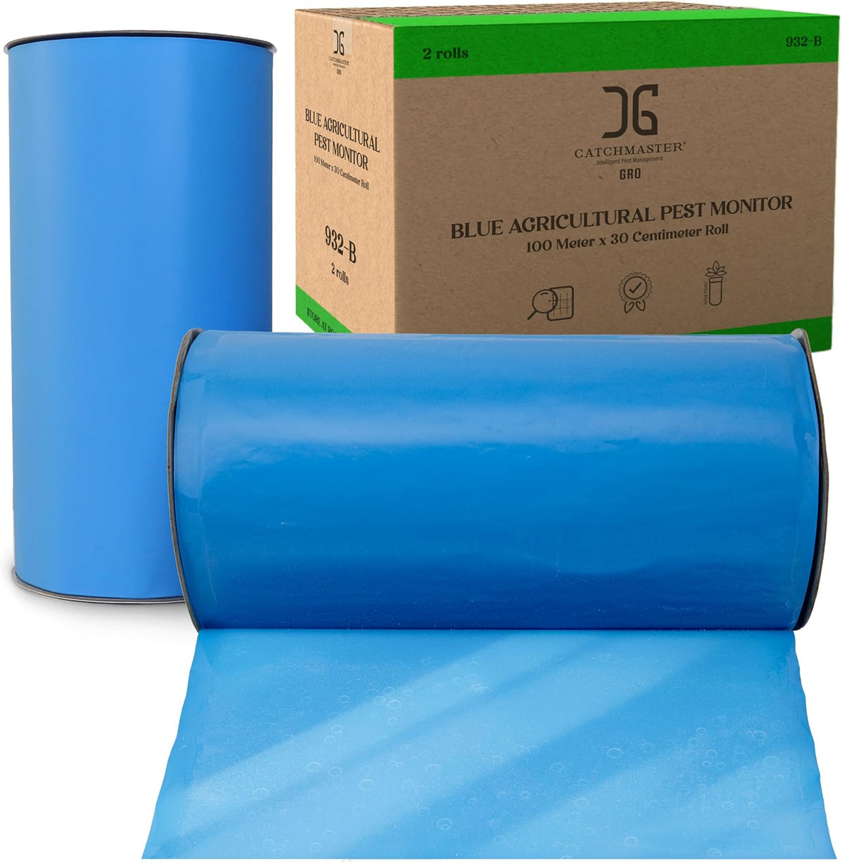 Catchmaster XL AG Roll 2PK, Double Sided Adhesive Fly Tape Strips, Fungus Gnat Sticky Trap for Greenhouse, Garden, Nursery, Pest Control Gardening Supplies, Pet Safe Insect Trap, 328' x 12", Blue