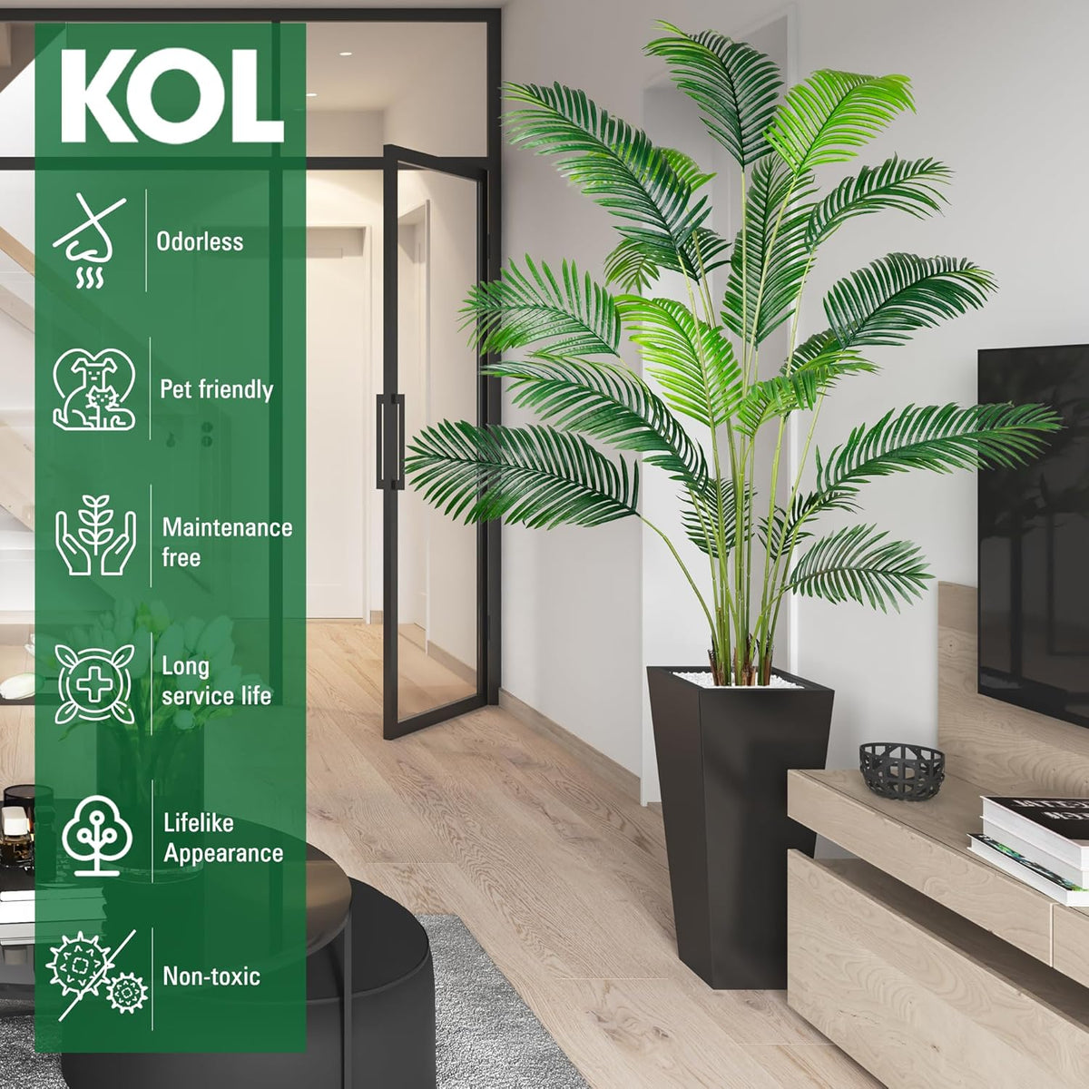 KOL 7ft 2-Pack Artificial Areca Palm Plant in Pot, Fake Tropical Cane Palm Silk Tree Indoor Outdoor, Dypsis Lutescens Plants, 82.7in Lifelike Faux Silk Plant Home Garden Decoration, Housewarming Gift