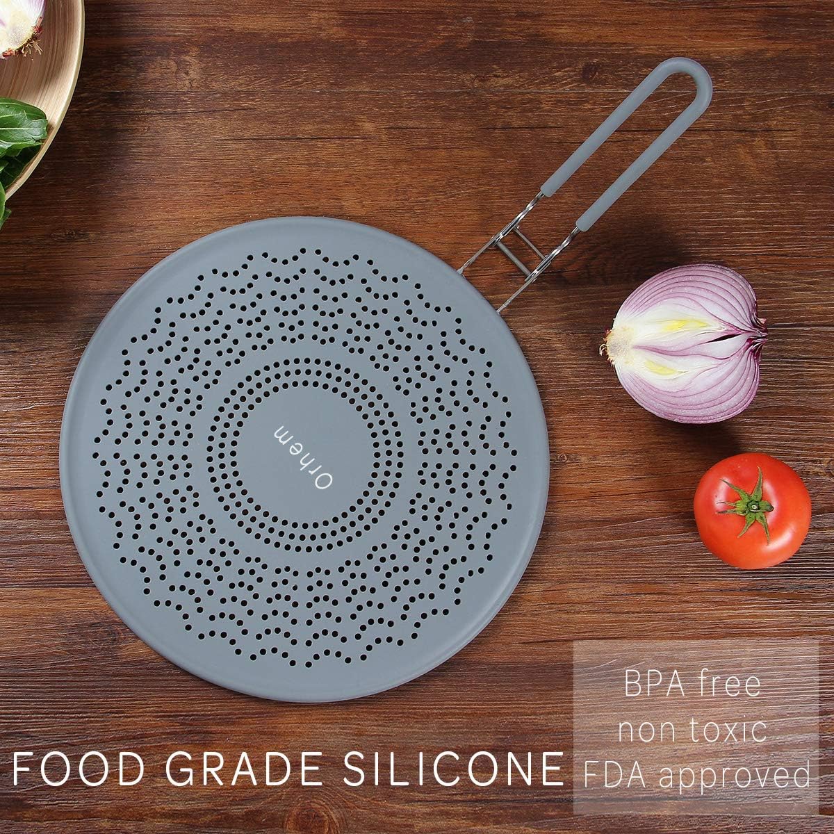 11" Silicone Splatter Screen Pan Cover with Folding Handle, Heat Insulation Cooling Mat, Strainer, Drain Board, Oil Splash Guard for Frying Pan