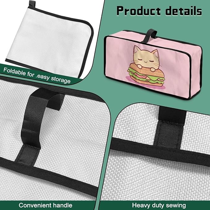 Cute Hamburger Toaster Cover 2 Slice Long Slot 2 Slice Slim Toaster Cover Water-Resistant Folding Small Appliance Covers for Kitchen, Easy to Fold and Store (Pink Cat)
