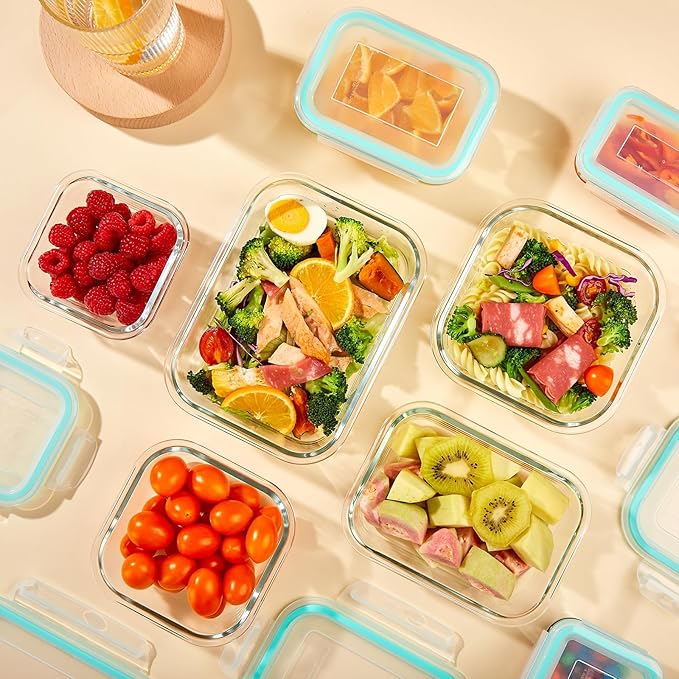 Liuruiyu 8 Pack Glass Food Storage Containers with Lids, Meal Prep Containers, Airtight Bento Boxes with Leak Proof Locking for Microwave, Oven, Freezer and Dishwasher, BPA Free（5oz to 36oz）