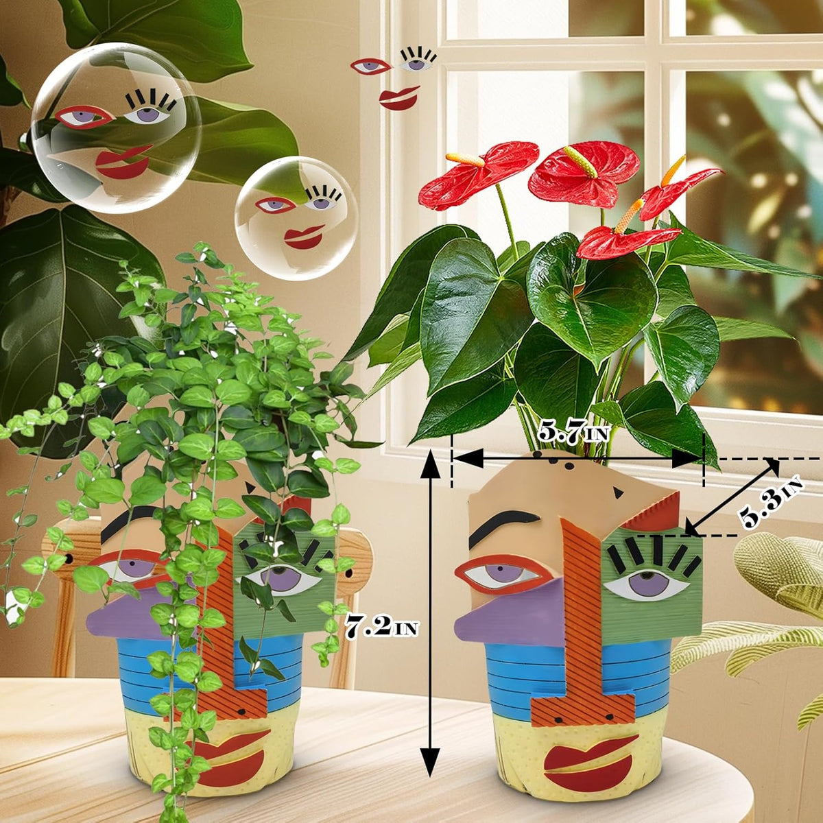 Abstract Face Planters Pots Head,Unique Head Planter for Indoor Plants,Funny Face Flower Pot,Colorful Plant Pots for Outdoor Garden Decor and Home Art Decoration(Eclectic)