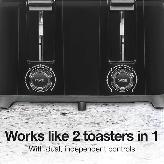 Proctor Silex 4 Slice Toaster with Extra Wide Slots for Bagels, Cool-Touch Walls, Shade Selector With 7 Browning Levels, Toast Boost, Auto Shut-off and Cancel Button, Black (24215PS)