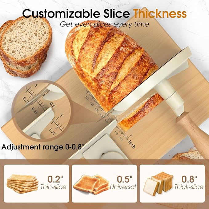 Manual Bread Slicer for Homemade Bread, Adjustable Thickness and Evenly Slicing, Sourdough Bread Slicer with Hand Crank, Clear Scale Line, Non-Slip Suction Base & Sharp Blade