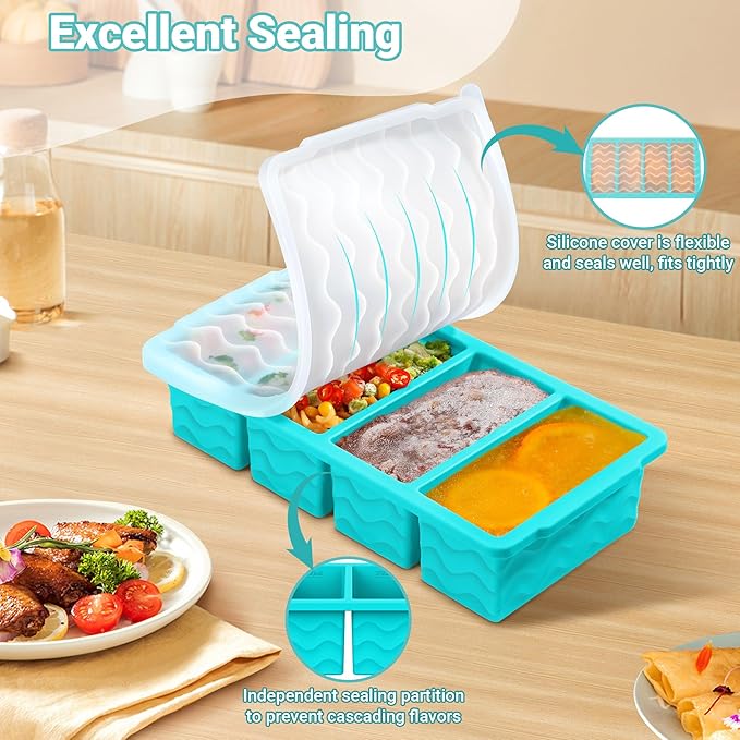 Doasuwish Silicone Freezer Tray for Soup with Lid – 1-Cup Soup Container Cube Style Ice Cube Trays for Freezer, Meal Prep & Food Storage, Freeze 250mL/125mL Portions – 2 Pack
