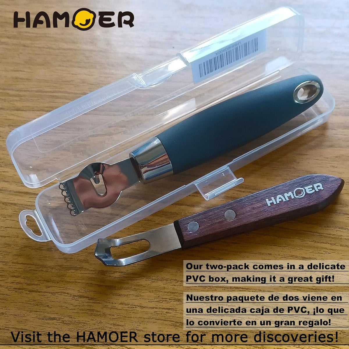 Citrus Lemon Zester & Channel Knife Tool for Kitchen Bar, Stainless Steel Blade, Ergonomic Design, Wooden Handle & Rubber & Plastic Handle Set Tool