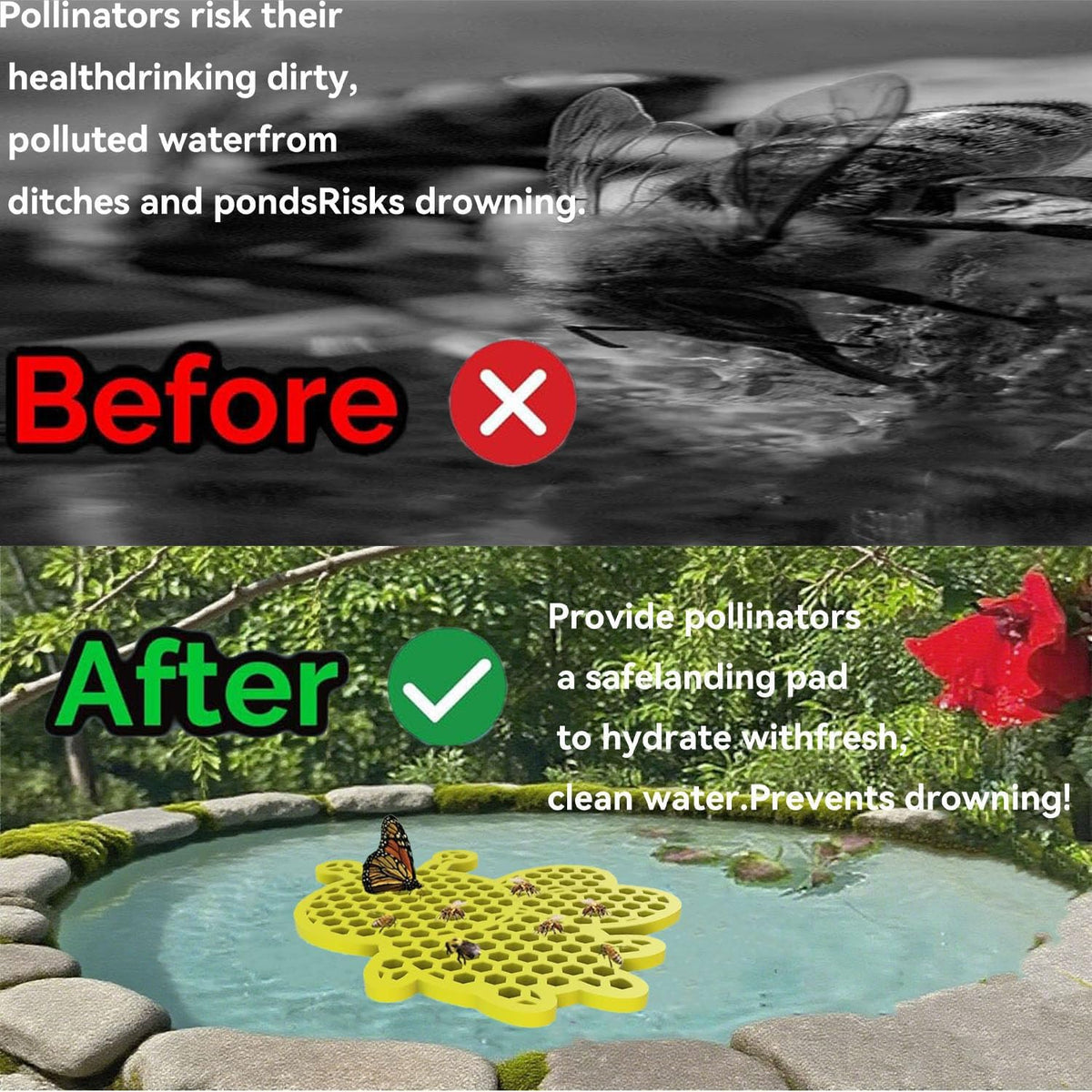 4 Pack Floating Bee Watering Station for Garden, Butterfly Feeder Bee Waterer Wildlife Baths Pollinator, Outdoor Pool & Garden Decor(Yellow Bee)