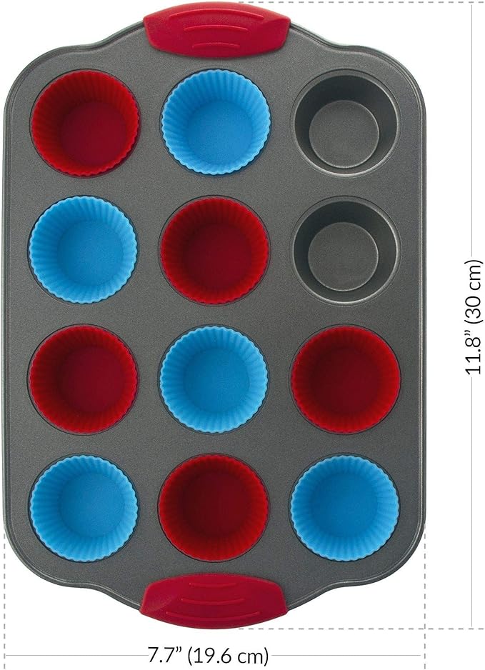 Ultimate Baking Set: Non-Stick Banana Bread Loaf Pan, 12 Cup Mini Muffin Pan with Silicone Liners, and 10 Inch Springform Pan - Professional Bakeware with Silicone Handles