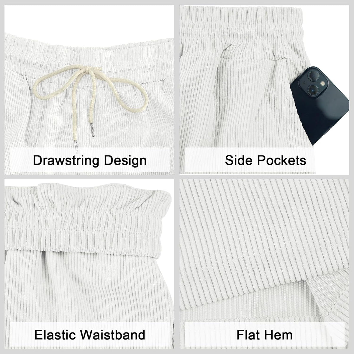 Mens Cargo Shorts Casual Drawstring Elastic Waist Corduroy Summer Beach Shorts with Pockets
