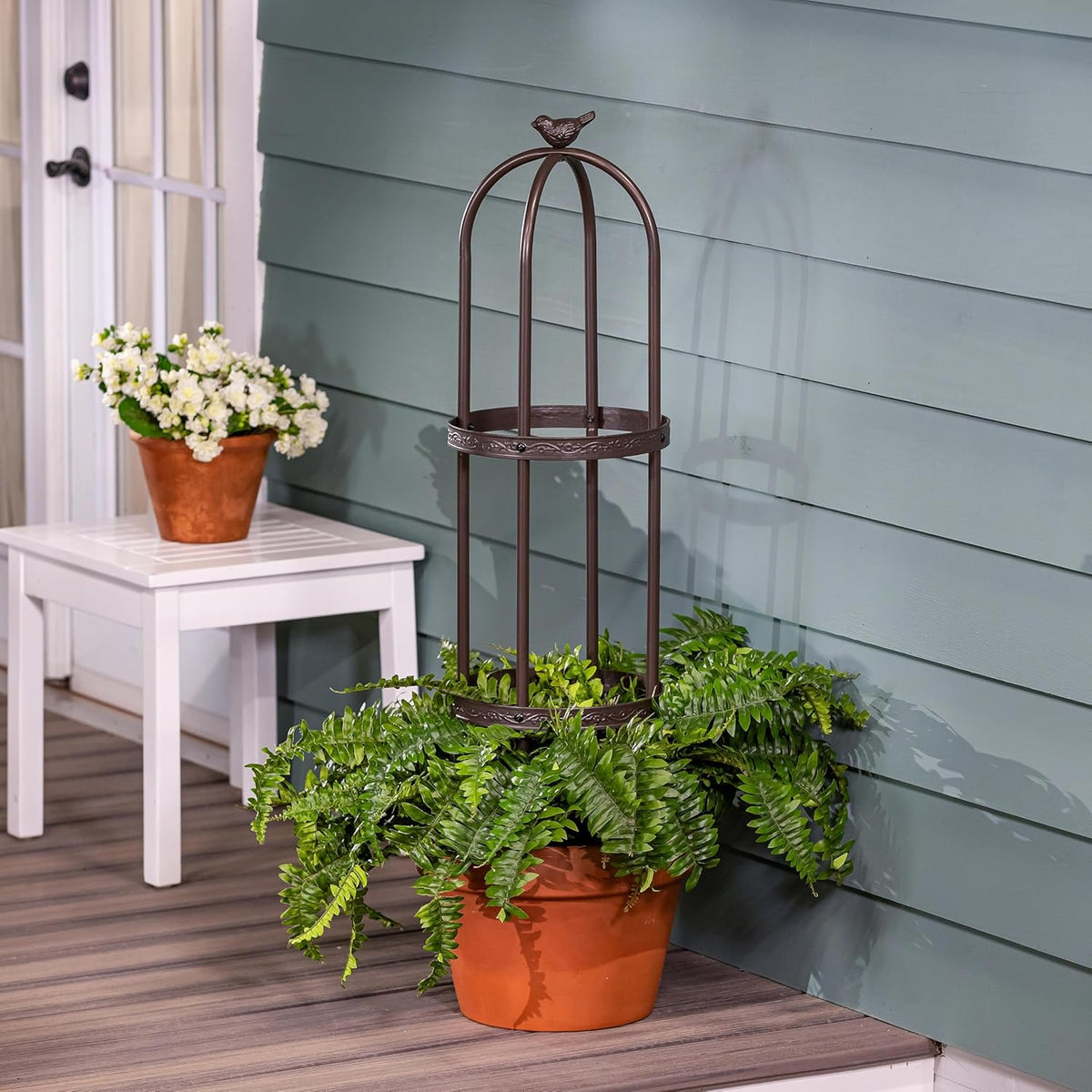 Evergreen 7 Feet Garden Metal Garden Obelisk Trellis for Climbing Plants Outdoor | Indoor Plant Trellis for Potted Plants | Floral Pattern Arch Trellis | Bronze