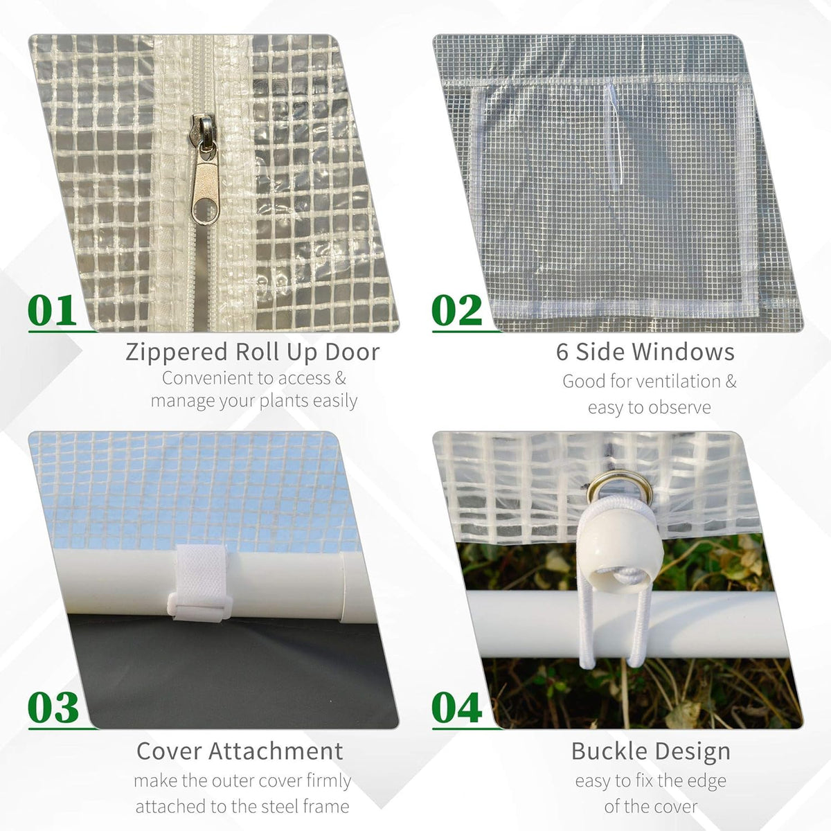 Outsunny 20' x 10' x 9' Walk-in Greenhouse, Outdoor Garden Warm Hot House with 6 Roll-up Windows, 2 Zippered Doors and Weather Cover, White