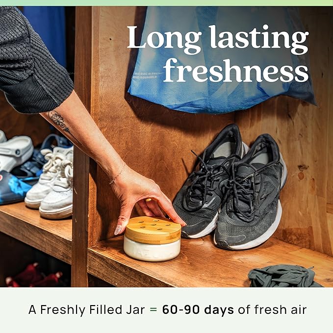 Azuna Air Freshener & Odor Eliminator for Strong Odor | 2 Room Kit Includes (2) 8 oz. Empty Luxe Glass Jars & 12 oz | Refill with Tea Tree Essential Oil Gel | Natural Scent | Last 60-90 Days