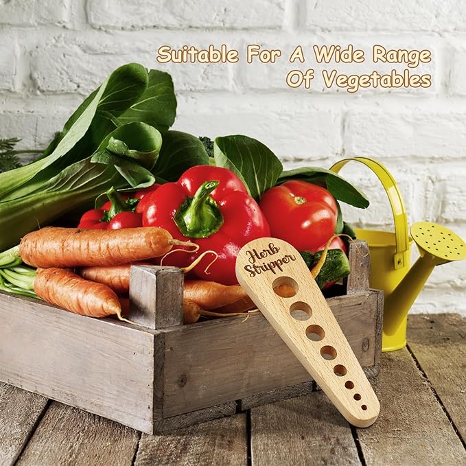 Herb Stripper Wooden Vegetable Leaf Remover Rustic Safe Kitchen Tool Cooking Gifts for Chefs and Housewives (Wooden)