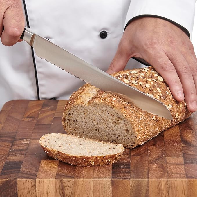 Cat Cora Forged Serrated Bread Knife, Professional 9-Inch German Steel Blade For Homemade Sourdough, Artisan Bread Slicing, or Cake Cutting, Ergonomic Triple-Rivet Handle, NSF-Certified Kitchen Knife