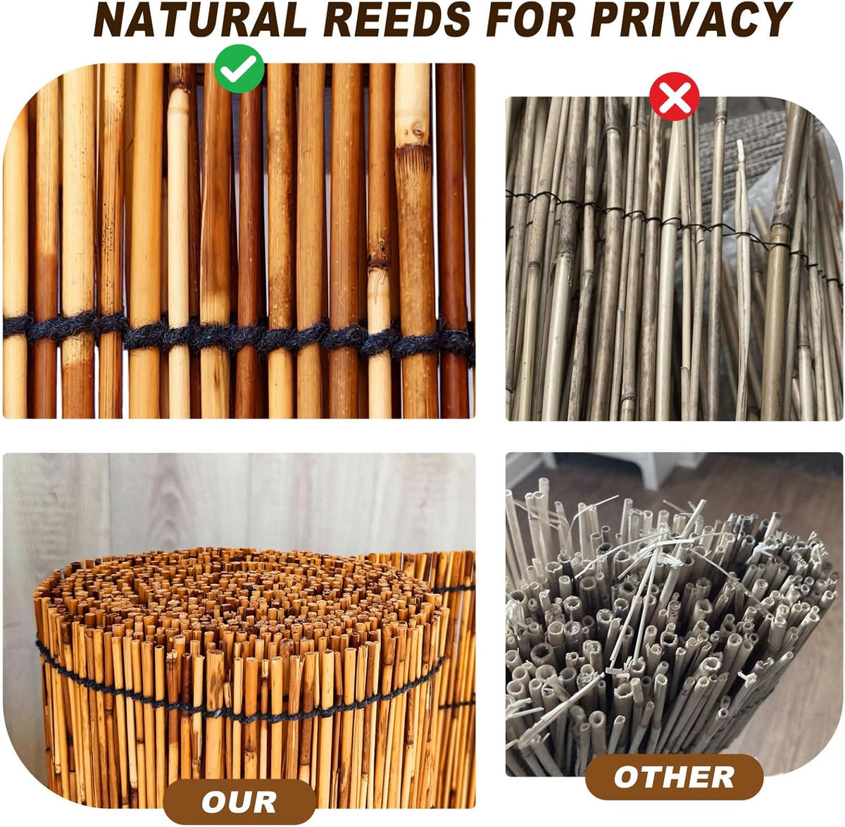 Bamboo Fencing–Handwoven,Bamboo Wall Panel Outdoor Privacy Reed Screening for Garden,Balcony,Backyard,Patio,2ftx10ft