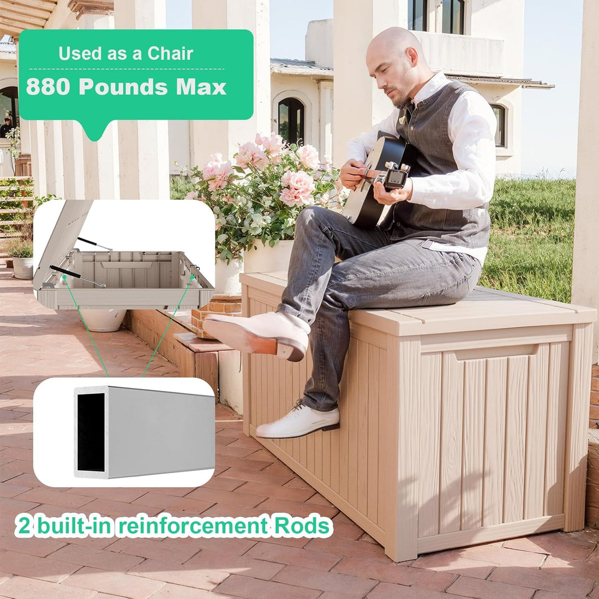 180 Gallon Outdoor Storage Box – Waterproof Deck Box for Garden & Patio,Light Brown