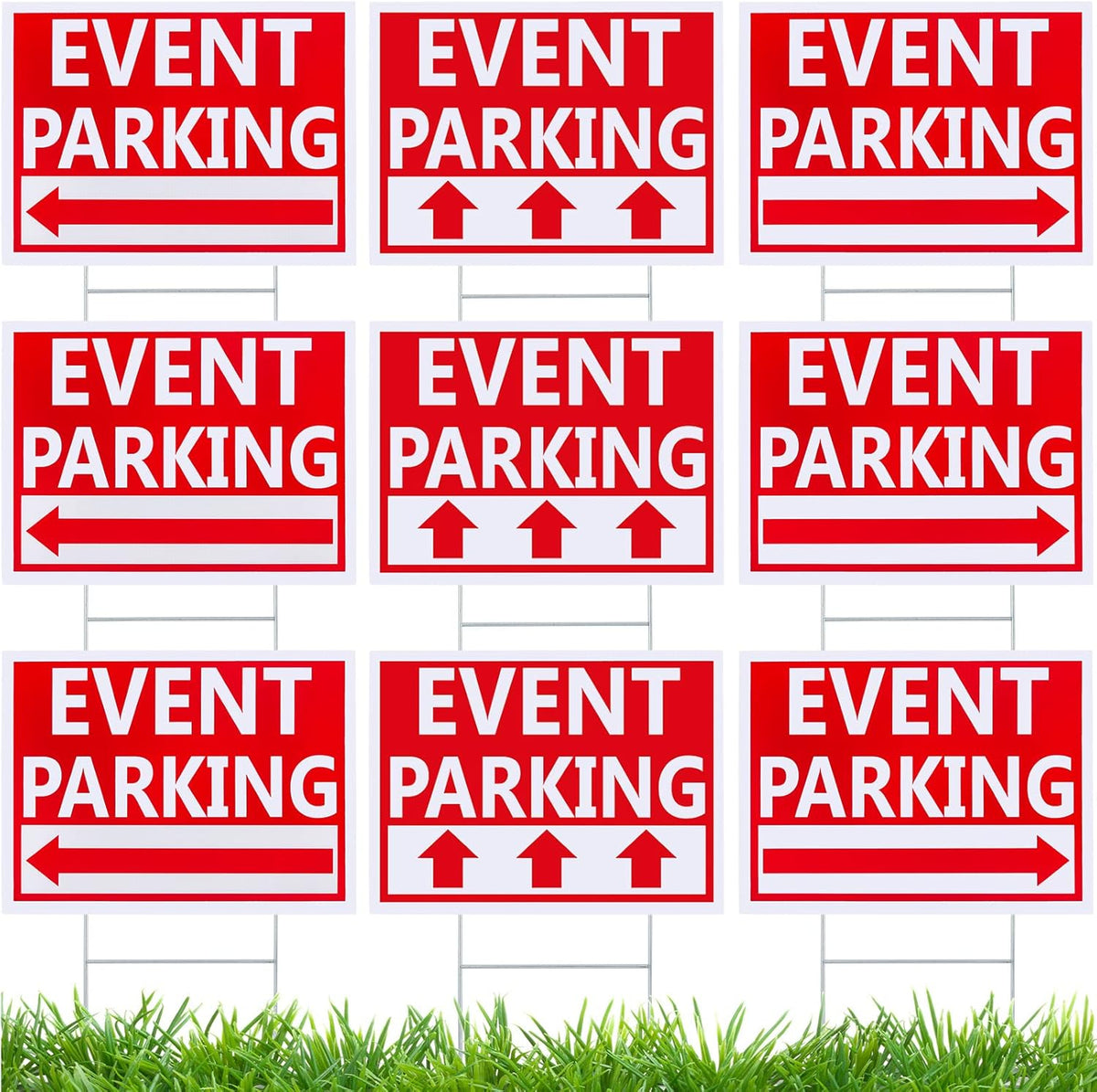 Juexica 9 Pieces 16 x 12 Inches Outdoor Event Parking Signs with Arrow Corrugated Plastic Yard Double Sided Event Signs Outdoor Directional Guest Parking(Red)