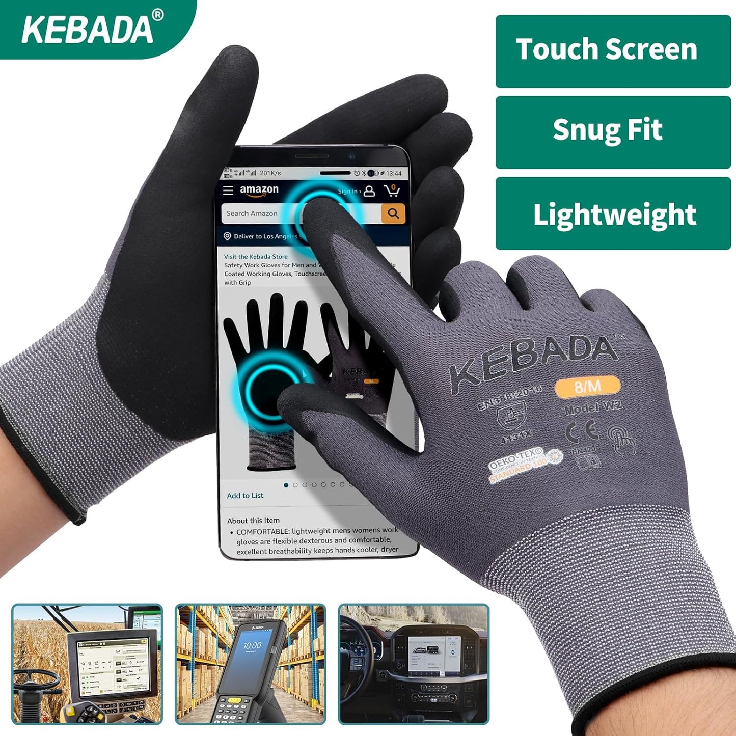 Kebada W2 Work Gloves for Men and Women, Nitrile Coated Working Gloves for Gardening, Construction, Warehouse, Safety Gloves for Work in Yard and Outdoors, 6 Pairs, XS