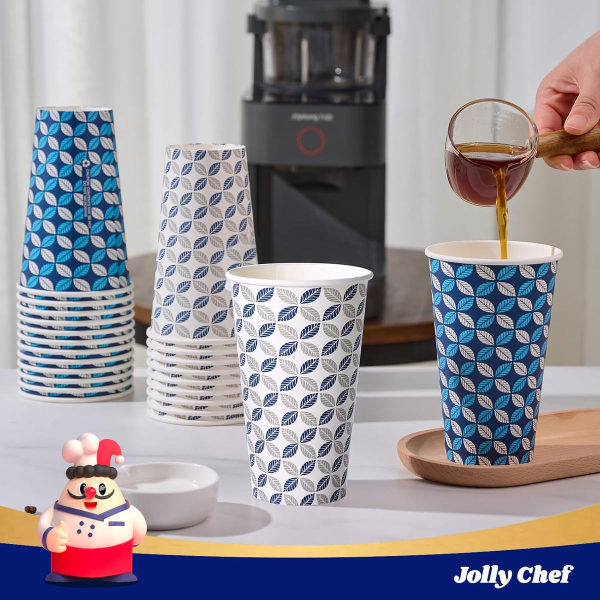 JOLLY CHEF 1000 Pack Paper Coffee Cups, 16 oz Disposable To Go Coffee Cups for Home, Office, Cafe, and Outdoor Activities