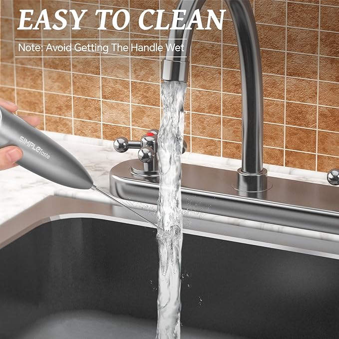 SIMPLETASTE Milk Frother Handheld Electric Foam Maker, Drink Mixer with Stainless Steel Whisk for Cappuccino, Bulletproof Coffee, Latte, Silver, without Stand, Battery Operated