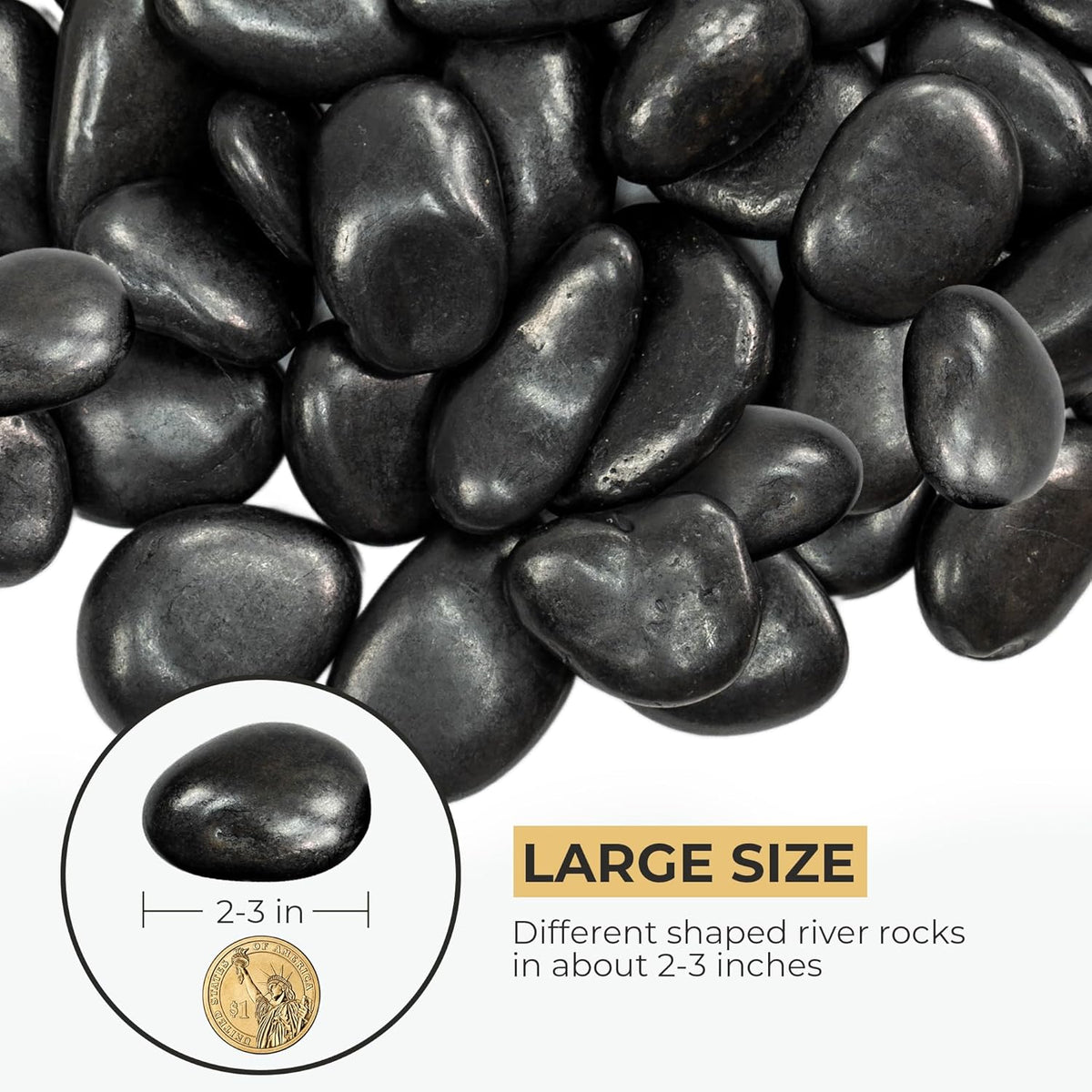 Large River Rocks 20lbs, 2-3 Inch Black Pebbles for Plants, High Polished Natural Decorative Stones for Aquarium Vase Filler Fish Tank Landscaping Garden