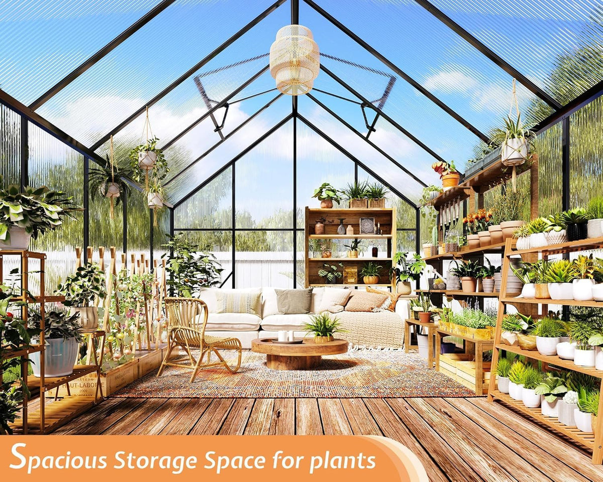 Jocisland 8x10x7 FT Polycarbonate Greenhouses for Outdoors, 2 Top-Opening Windows, 2 Swing Doors, Aluminum Walk-in Heavy Duty for Outdoor Use, Backyard Garden, Black
