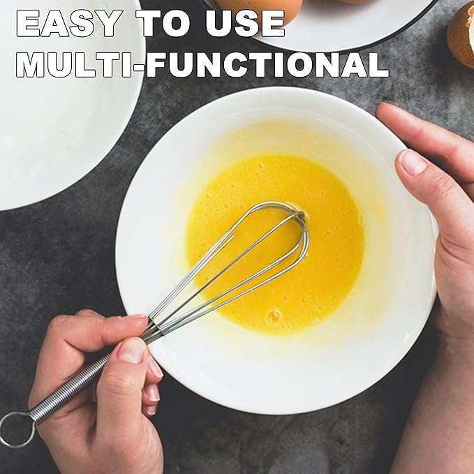 Anaeat Small Wire Whisk Set of 2, Portable Stainless Steel Kitchen Tiny Whisk & Egg Beater with Thick Wire - Sturdy Mini Mixing Balloon for Cooking, Blending, Whiping, Beating and Stirring (6" + 8")