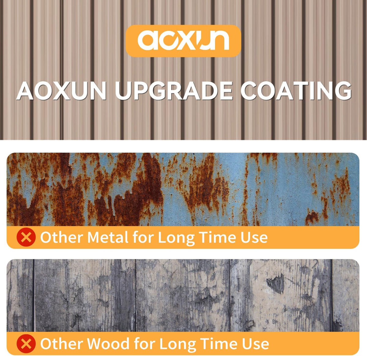 Aoxun 7x5 FT Outdoor Storage Shed with Floor Garden Metal Shed with Lockable Door Outdoor Large Shed for Tool, Garbage Can, Bike, Mower, Brown