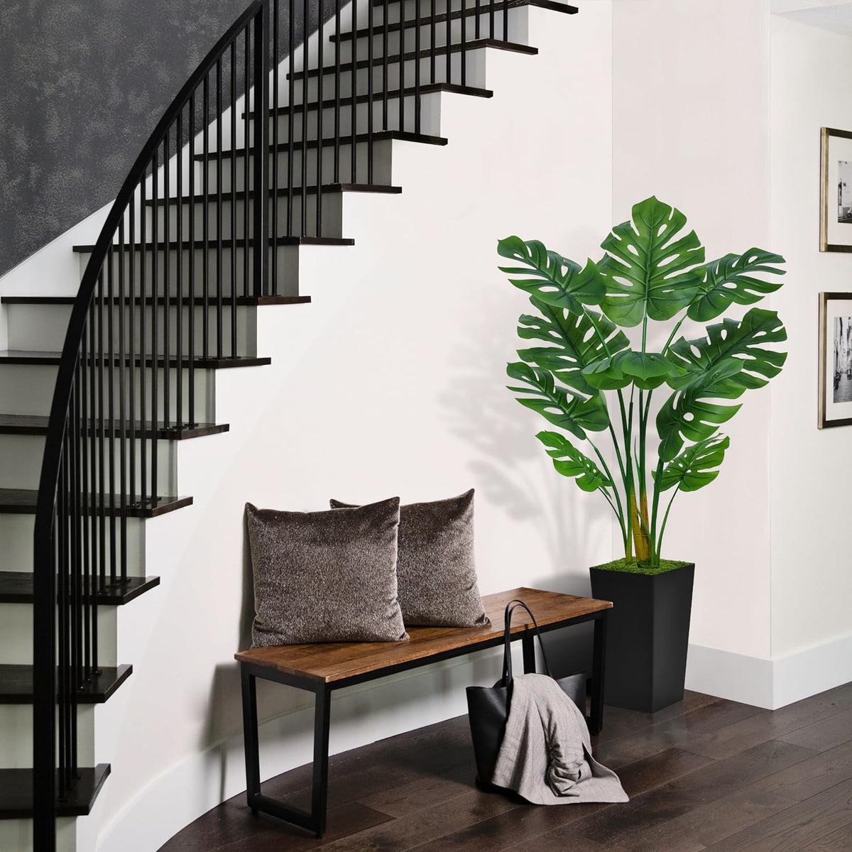 Artificial Monstera Deliciosa Plant 5FT - Faux Tropical Palm Tree with Black Tall Planter - Fake Swiss Cheese Floor Plant in Pot - Artificial Tree for Home Office Living Room Decor Indoor