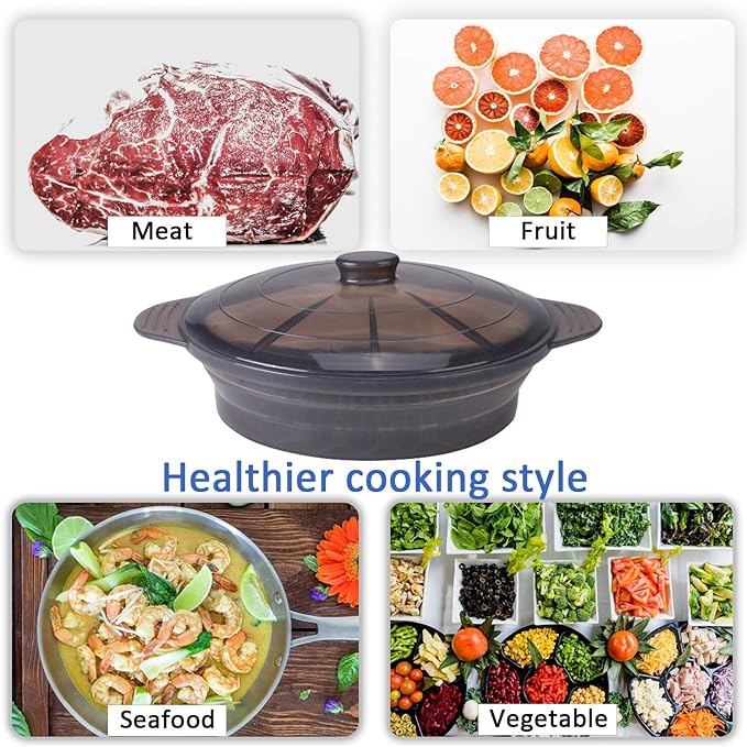 Microwave Steamer Cooker Collapsible Bowl Silicone Baked Potato Cookware with Handle Lid for Vegetables Fish Prep Meal Food with Removable Rack BPA Free Easy to Store Freezer Dishwasher Safe Black