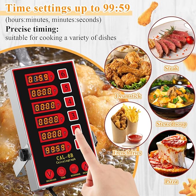 Relaxweex 1 Pack Commercial 6 Channel Digital Kitchen Timer, Multi-Countdown Timer with Loud Alarm & Large LCD Display, Wall Mount or Countertop for Restaurant, Fry Station, Baking & Lab Use