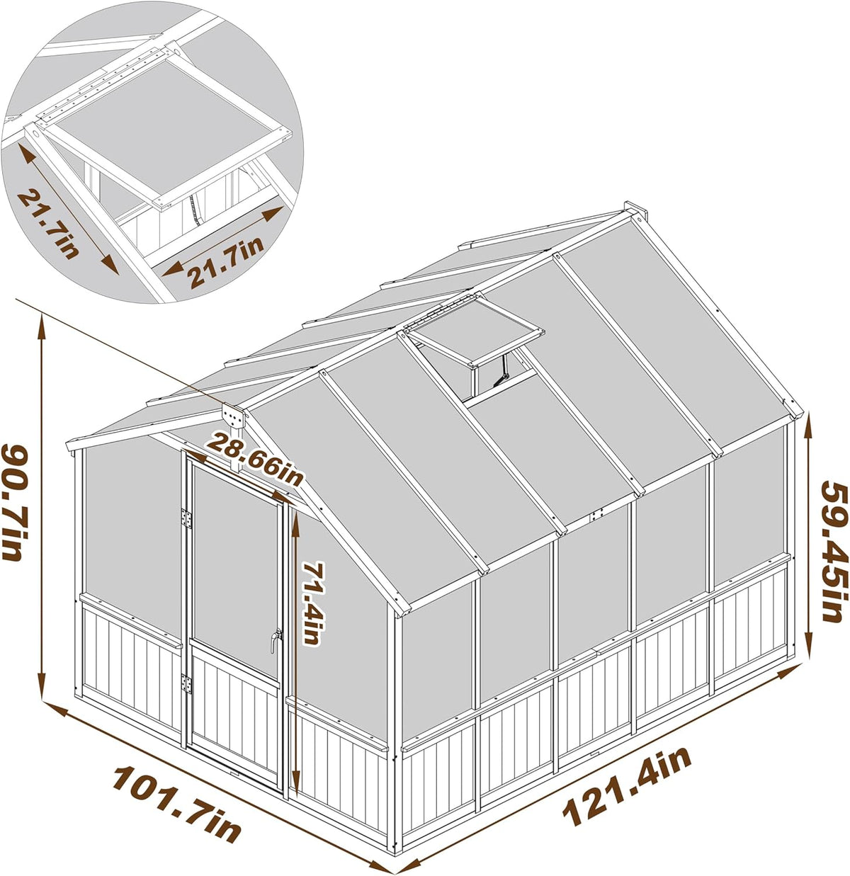 BlueWish 8x10 FT Greenhouse Kit, Wood Greenhouses with 6MM Polycarbonate Panel, Green House with Adjustable Vent & Lockable Door, Walk-in Greenhouse for Outside, Garden, Backyard