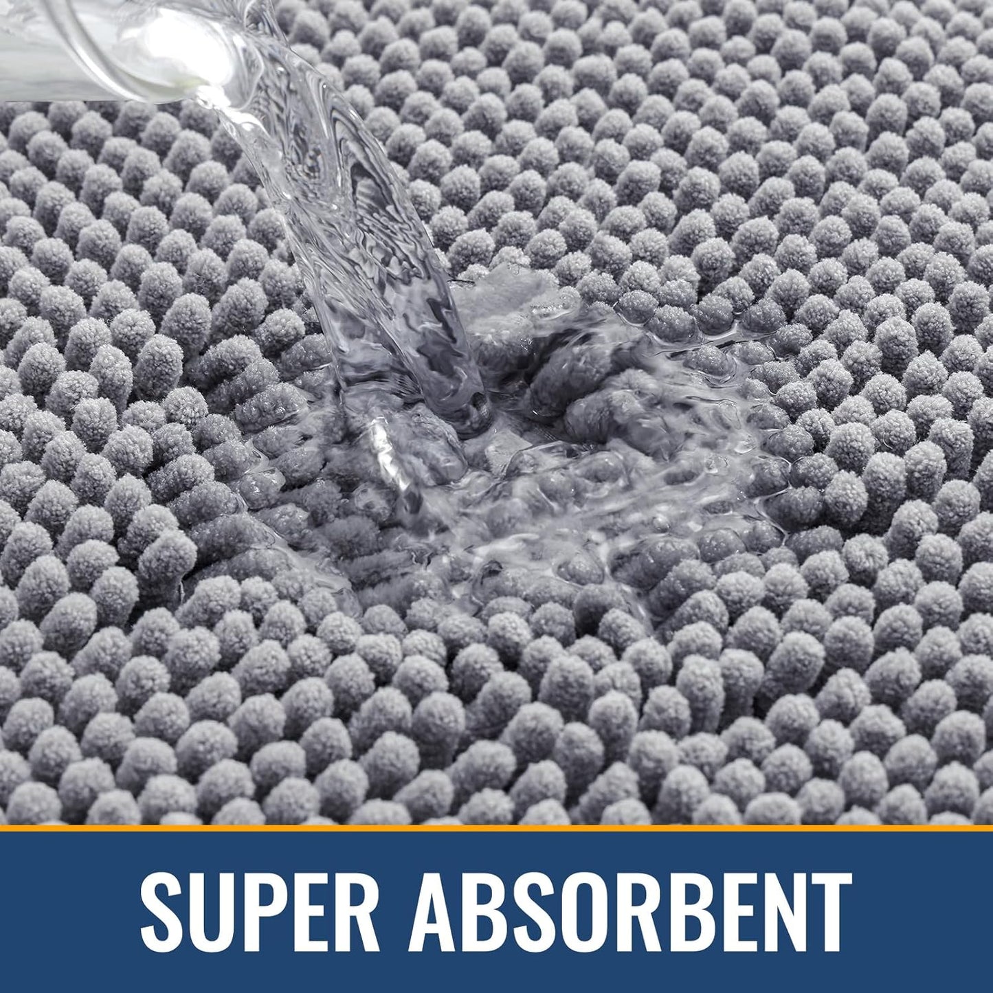 Arotive Bathroom Rugs 47x20, Extra Soft Absorbent Shaggy Chenille Bath Rugs, Machine Washable Rubber Backing Non-Slip Bath Mats for Bathroom Floor Tub and Shower, Home Decor Accessories, Grey