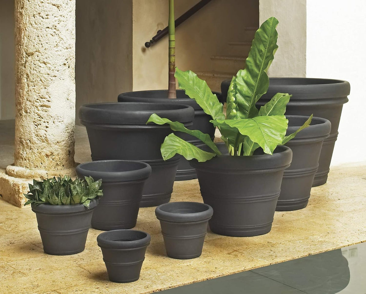 Crescent Garden Brunello Planter, Classic Rolled-Rim Plant Pot, Plastic Indoor-Outdoor Planter, 12-Inch (Weathered Terracotta-Color)