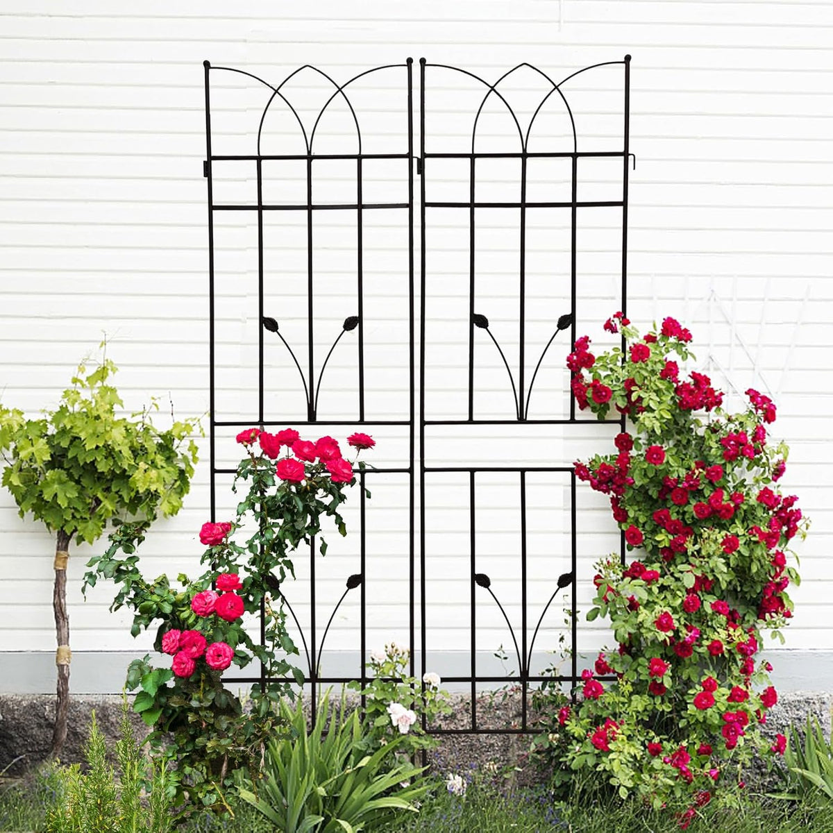 2 Pack Metal Garden Trellis 71" Black Fence Rustproof Garden Trellis for Climbing Plants Support Roses Flower Outdoor Lawn, Black