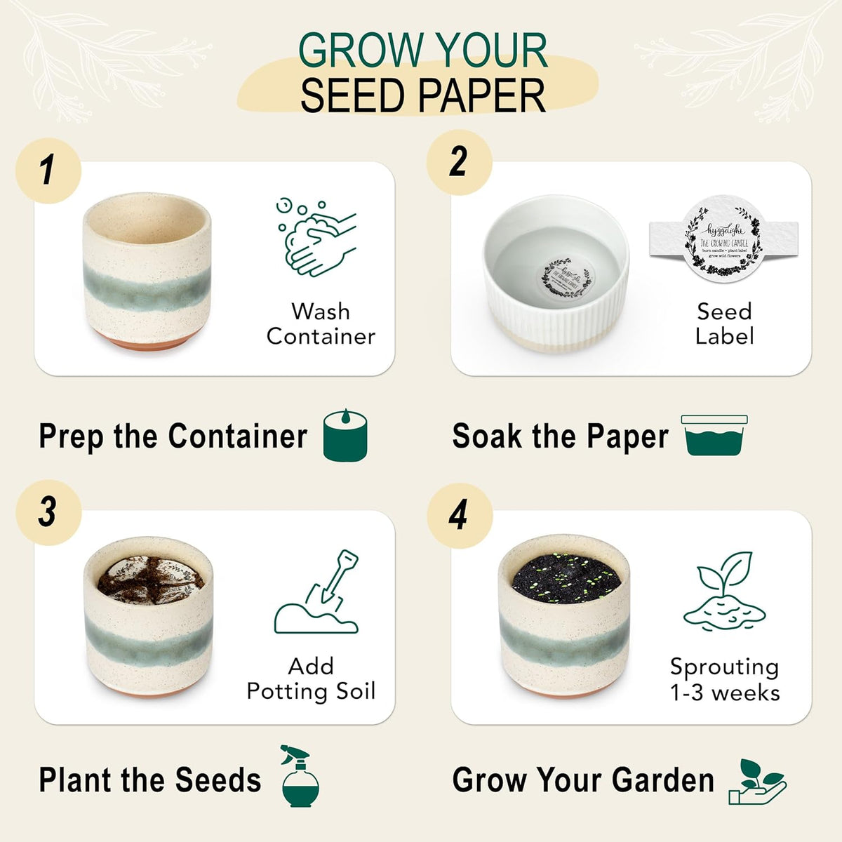 The Growing Candle, Sandalwood & Vanilla Scented, 8.5oz Ceramic Pot, Aromatherapy Candles for Home, 100% Soy, Edith