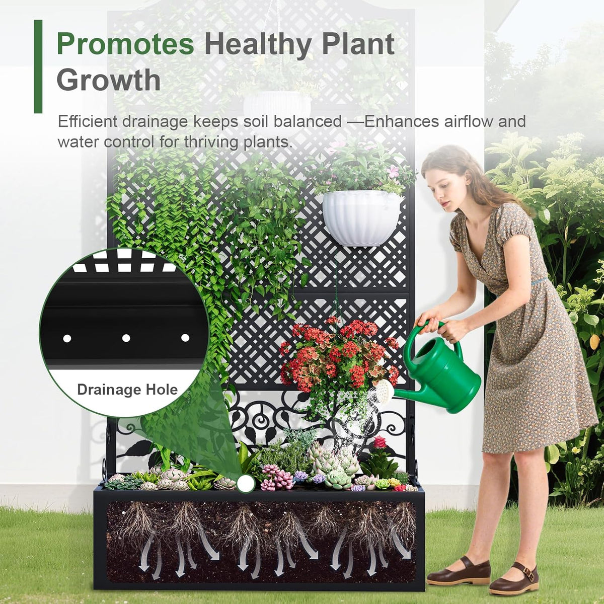 Metal Raised Garden Bed with Trellis, 79"x40"x11.8" Planter Box Outdoor with Privacy Screen Fence for Patio, Freestanding Garden Planter with Drainage Holes for Climbing Plants Flower Vegetable