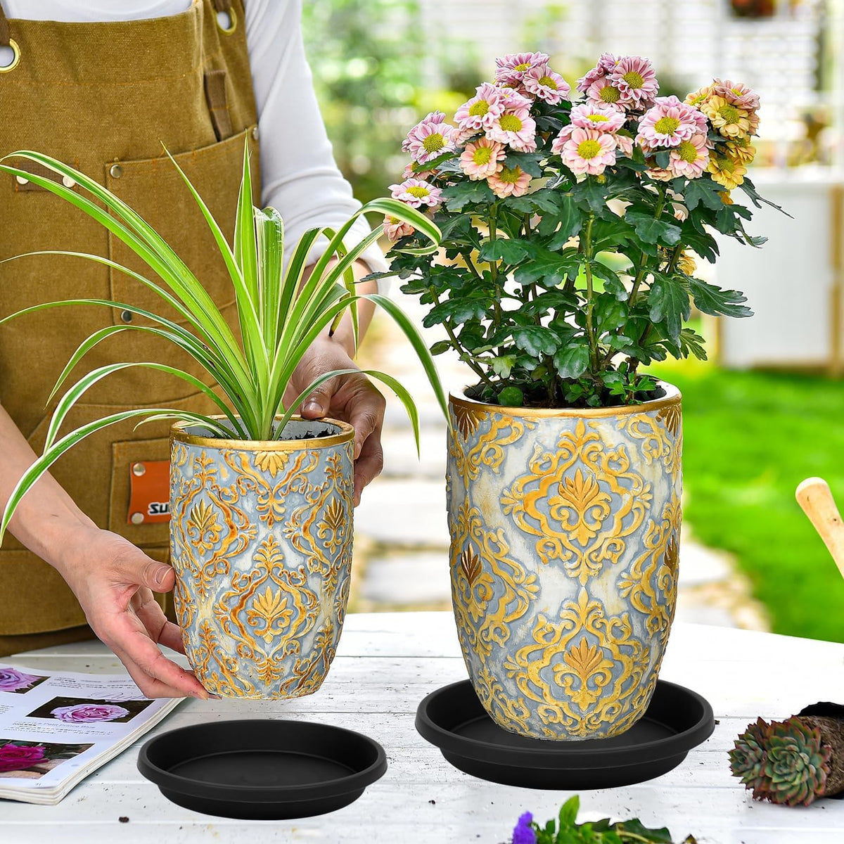 2 Pack Plant Saucer 14 Inch, Durable Plant Trays for Pots, Plant Drip Trays, Plant Water Catcher Tray for Plants, Plastic Plant Saucers for Indoors no Holes