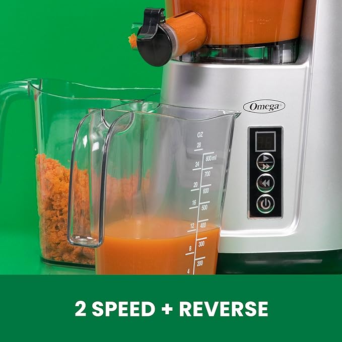 Omega Juicer Cold Press 365 Vertical 65 RPM Slow Masticating Compact Extractor for Fruits and Vegetables with 3 Stage Auger & BPA-Free Container, 150-Watts, Silver