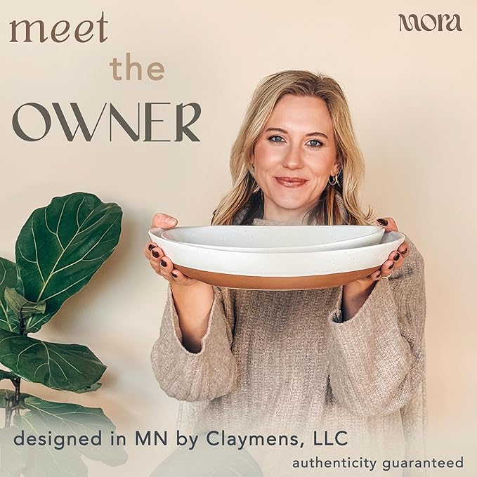 Mora Ceramic Large Serving Bowls- Set of 2 Oval Platters for Entertaining. Modern Kitchen Dishes for Dinner, Fruit, Salad, Turkey, etc. Oven, Dishwasher Safe, 55/35 oz, 13.5" / 11.8" - Neutrals