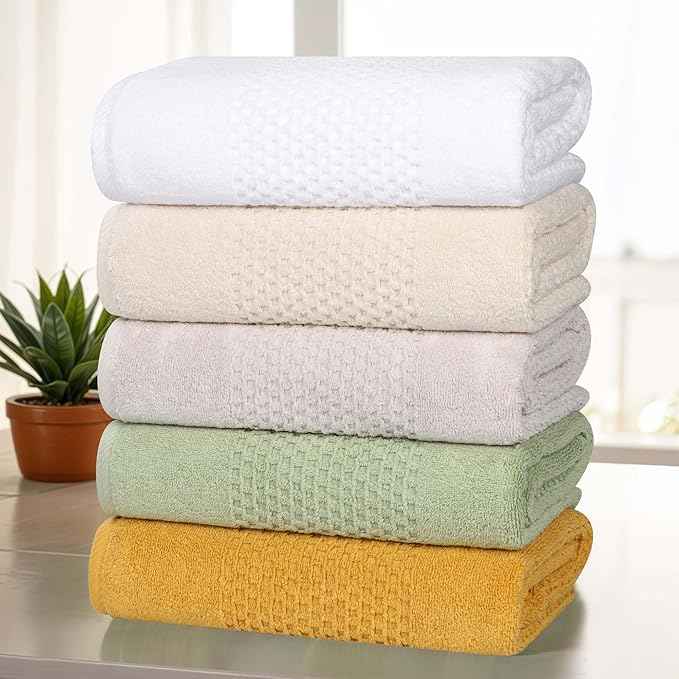 Superior Playa Zero Twist Cotton Medium Weight Towels, for Guest Bath, Bathroom, Shower, Spa, Plush, Quick Dry, Ultra-Soft Towels, Bath Essentials, Waffle Textured, 9 Piece Assorted Towel Set, White