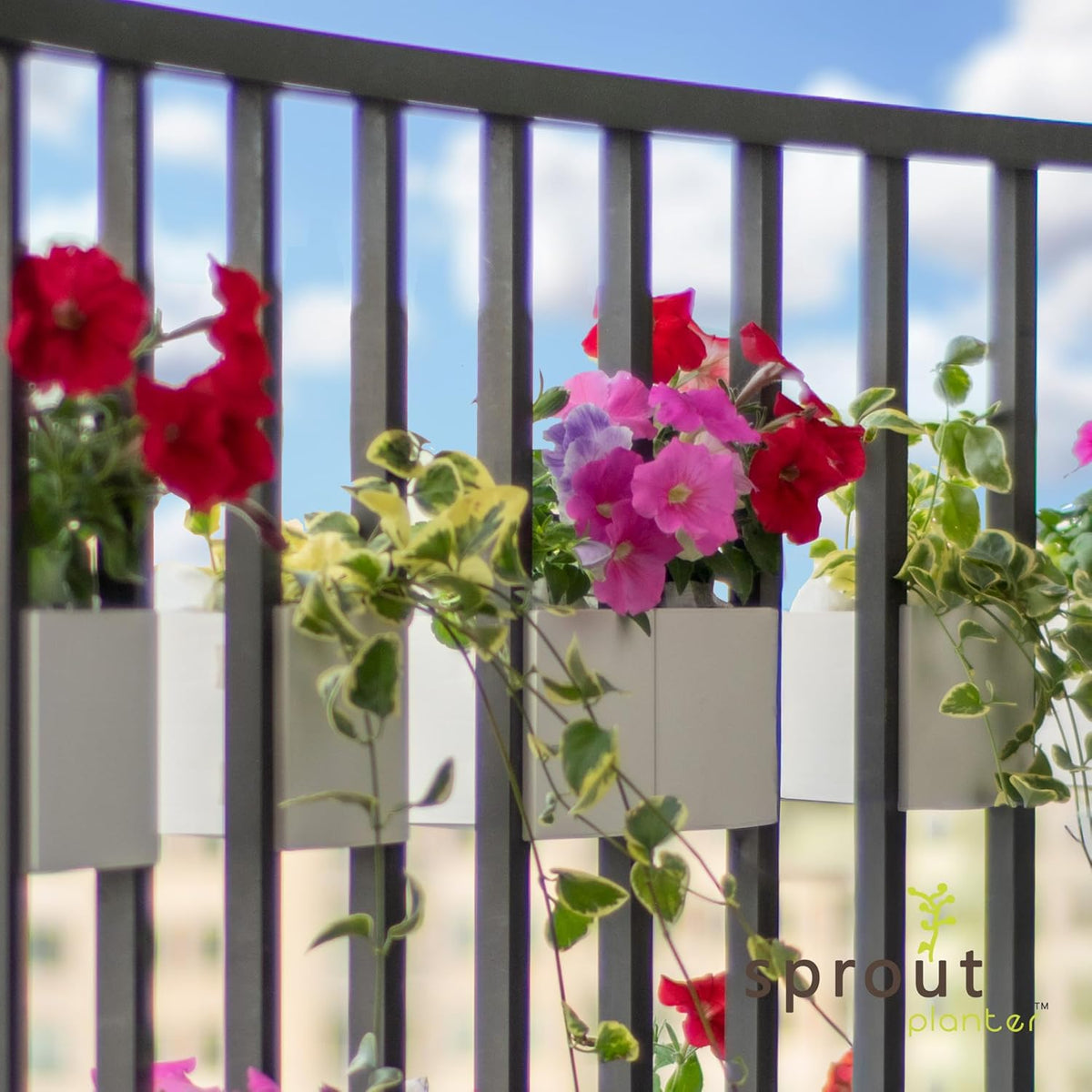 Railing Planter 5-Pack, White (4-inch) | Tool-Free Space-Saving Floating Flower Pots for Balcony Railings | Vertical Garden Railing Planters | UV-Protected, Made in USA