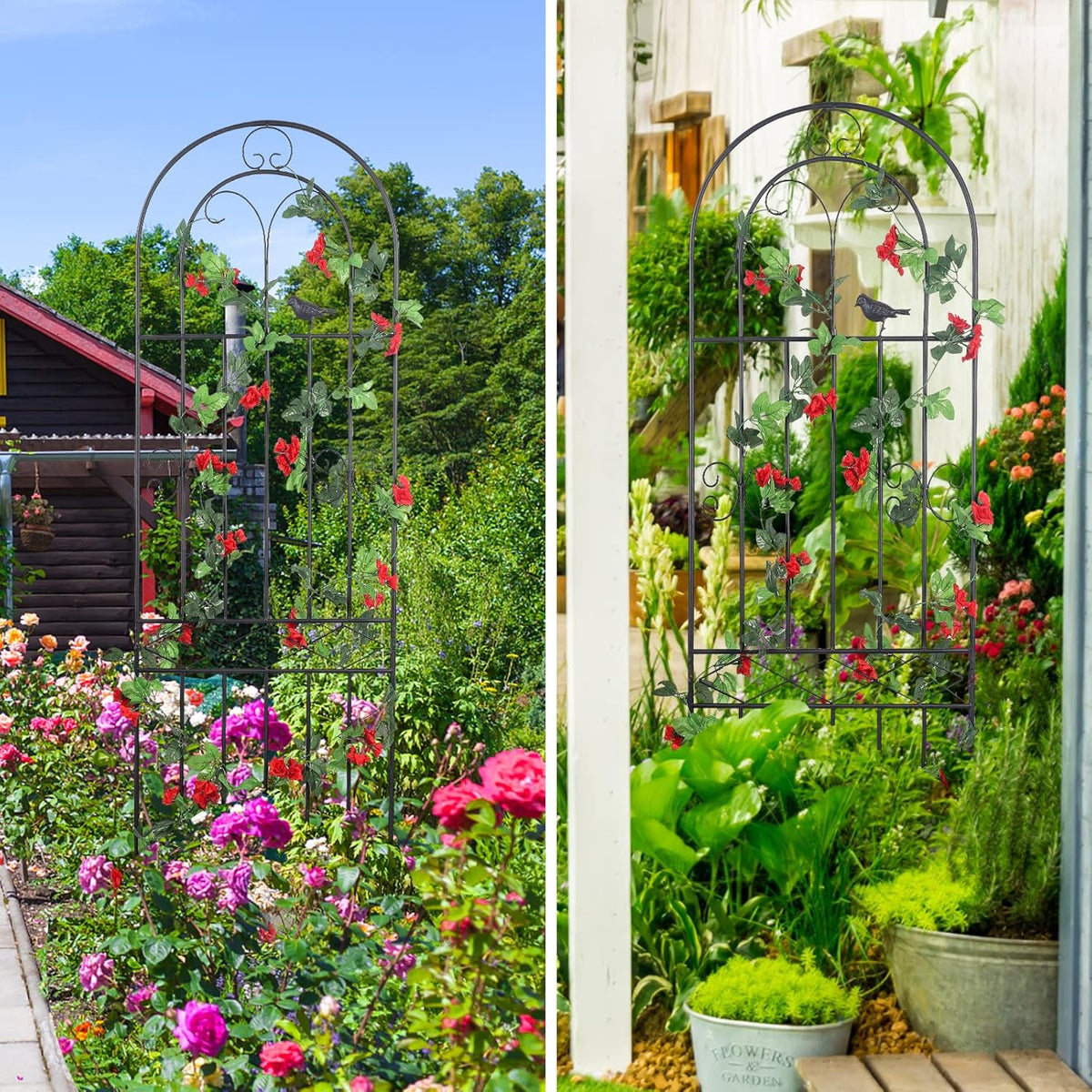 2 Pack 70.8" H x 19.7" W Metal Garden Trellis with Black Coating, Wire Lattice Grid Panel for Climbing Plants Outdoor Roses Vine Cucumbers Vegetables Flower Support